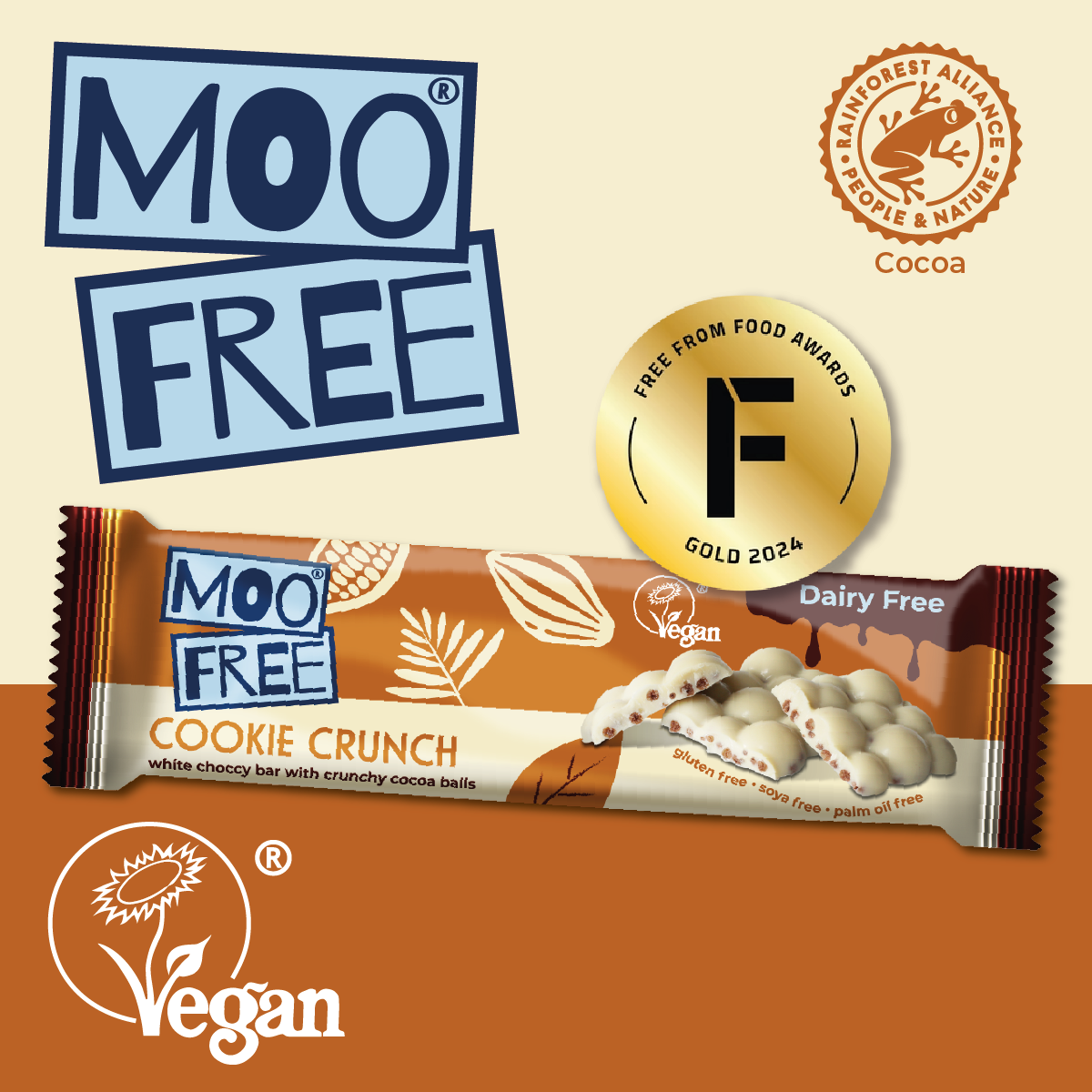 Snack Bars: Dairy Free & Vegan Cookie Crunch White Chocolate Bars (35g)