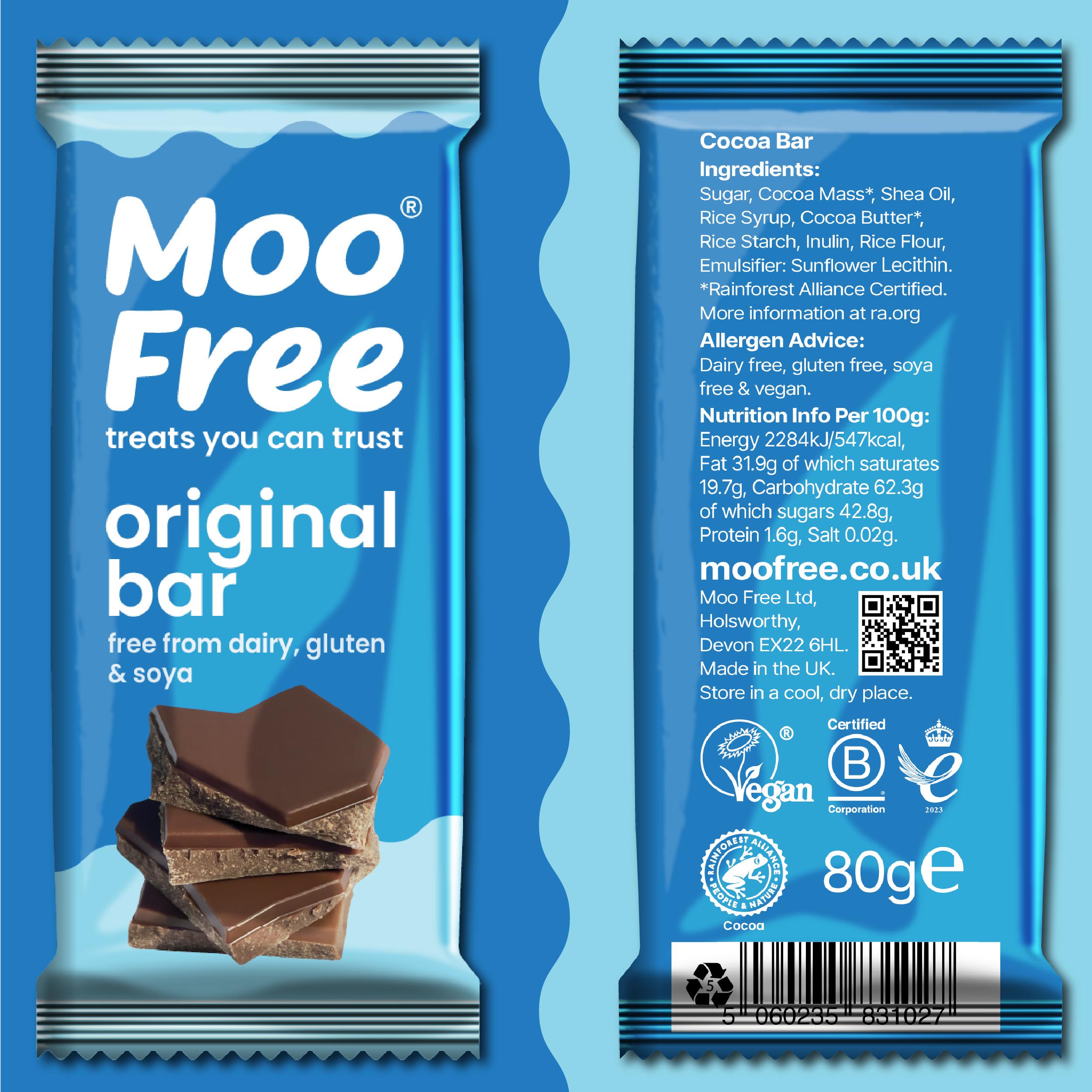 Large Bar: Dairy Free & Vegan Milk Chocolate Bars (80g) x 2
