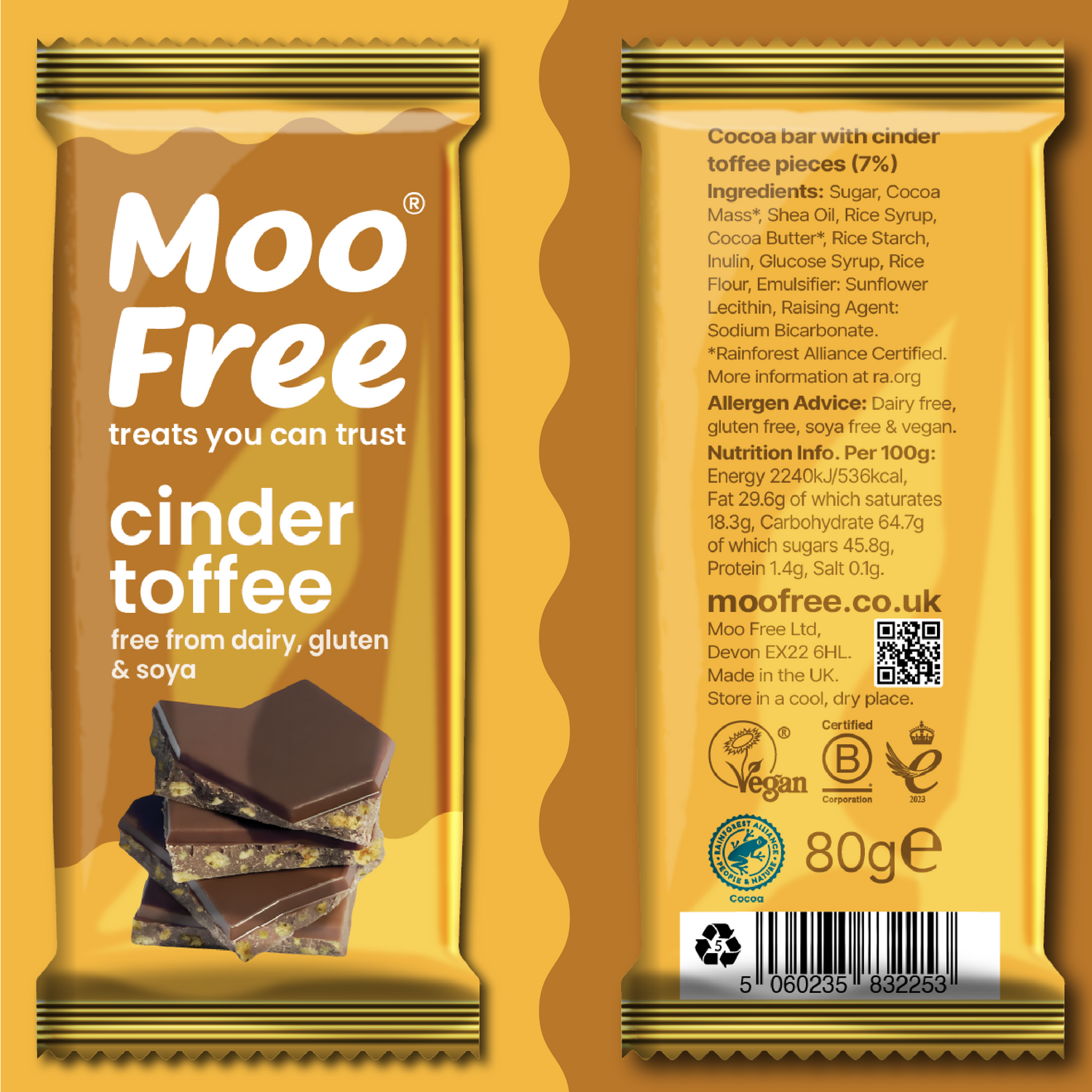 Large Bars: Dairy Free &amp; Vegan Cinder Toffee Chocolate Bar (80g) x 2