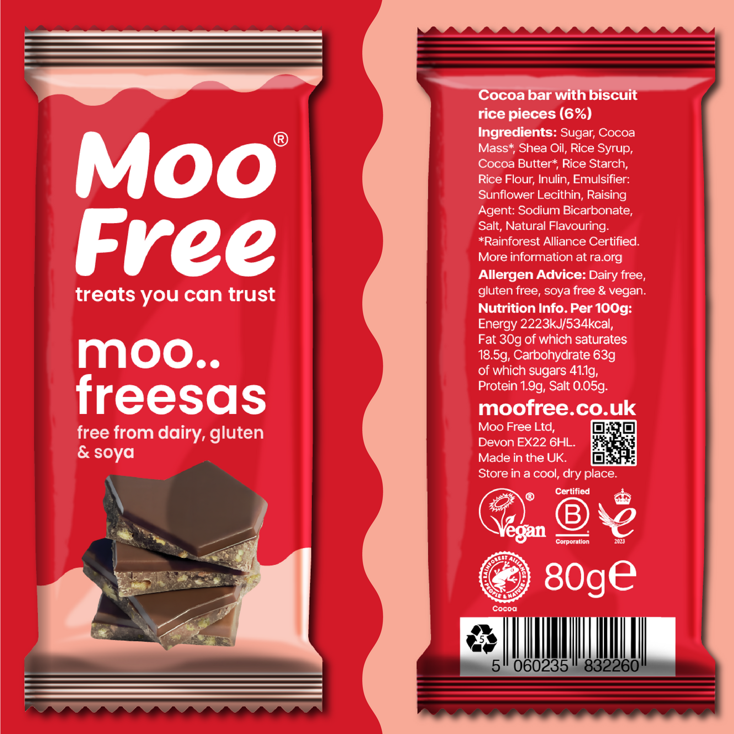 Large Bars: Dairy Free &amp; Vegan Moofreesas Chocolate Bar (80g) x 2